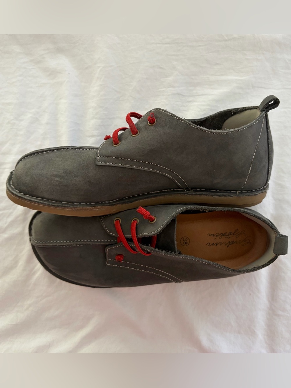 Gndrum Sjoden Scandinavian Womens Butter Leather Gray Derby Shoes Red Laces 38